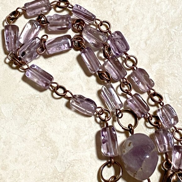 Rustic Amethyst Tumbled Stone Necklace, Genuine Gemstone + Copper Chain - Picture 11 of 15